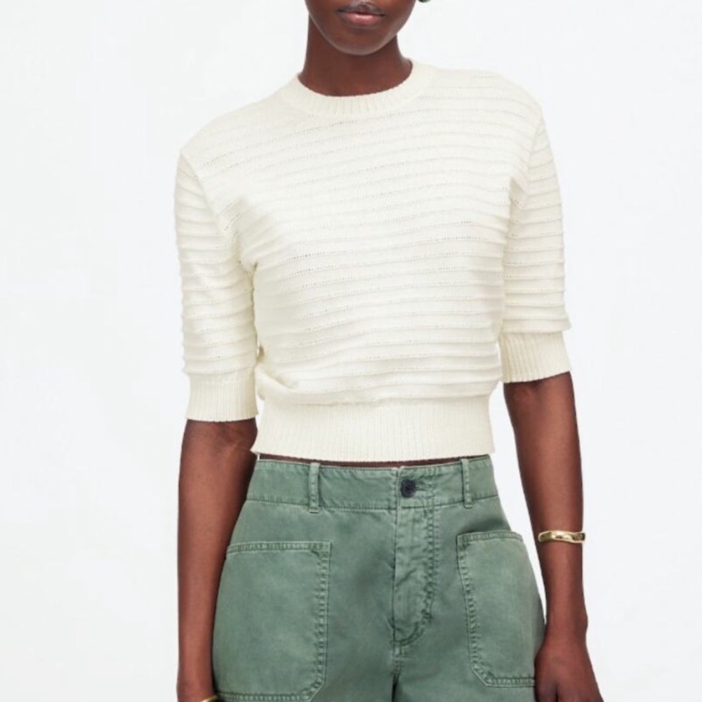 Madewell Textural Stitch Cotton Short Sleeve Sweater